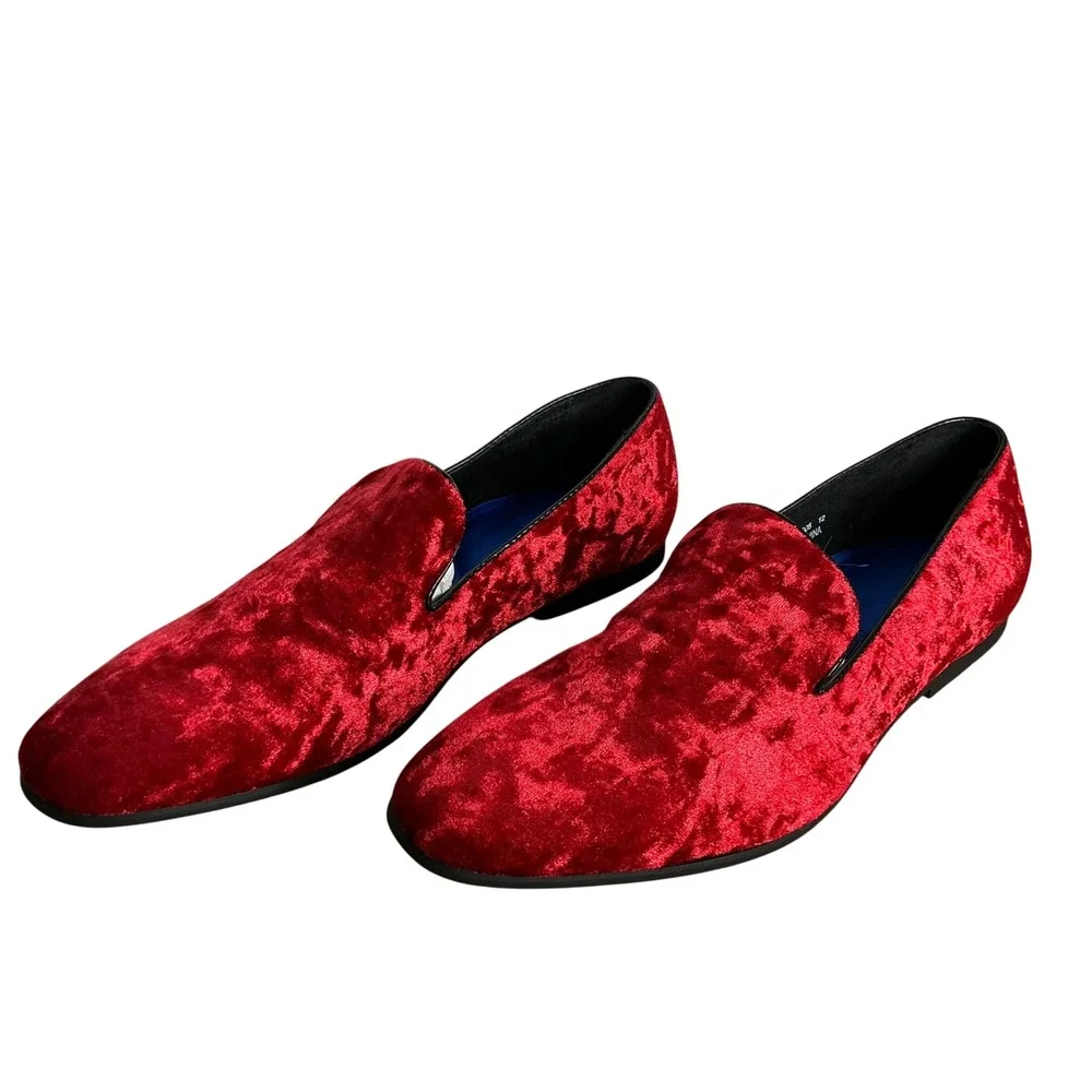 Amali Men's Red Velvet Loafers Smoking Slippers‎ Wedding Dress Shoes Size 12